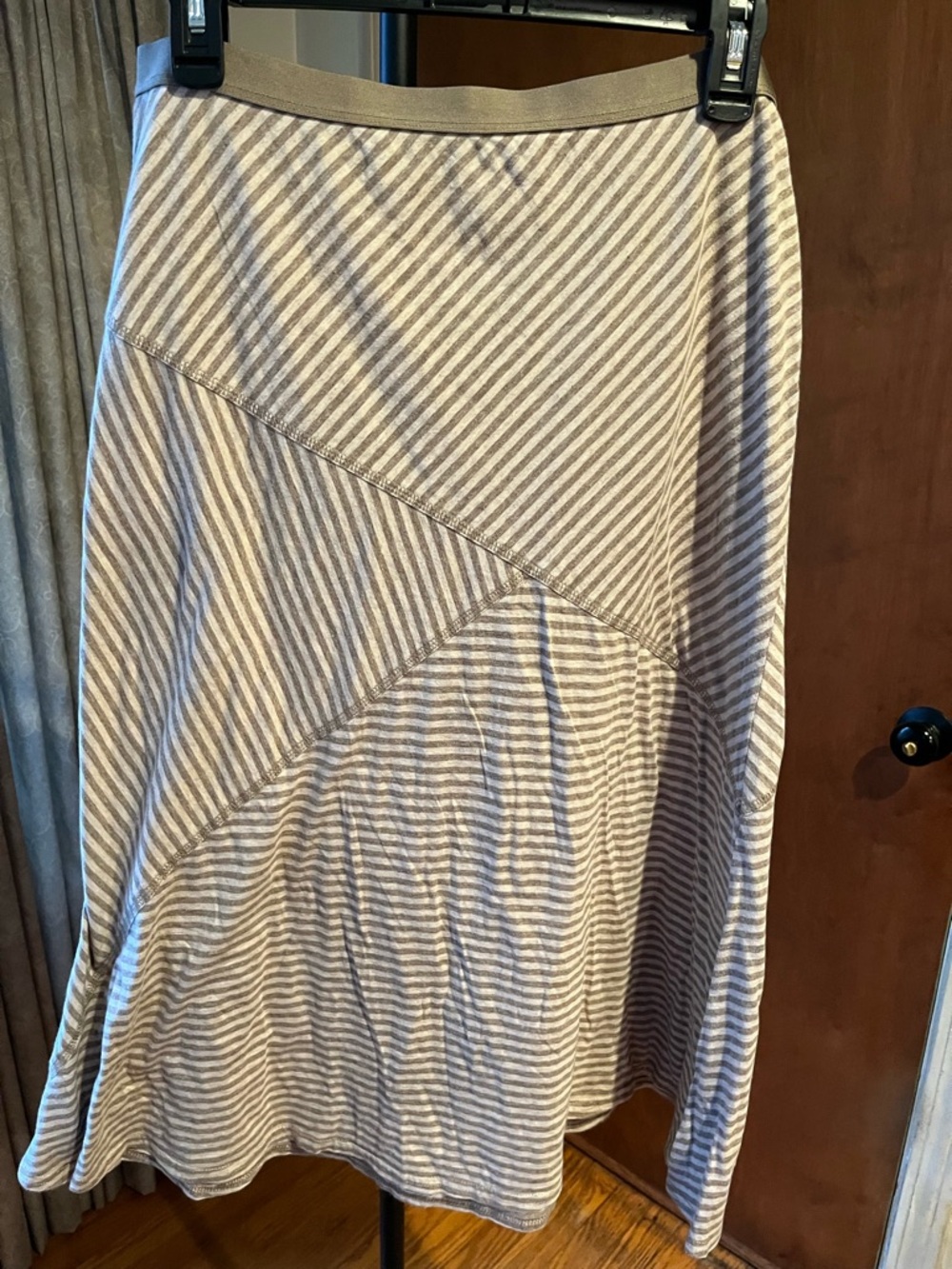 J. Jill Beige and White Striped A-Line Skirt